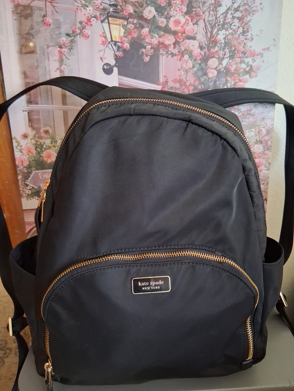 kate spade New York Black Nylon Backpack with Gold Hardware